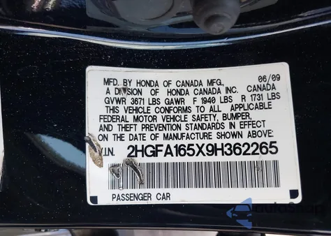 2009 Honda Civic Lx из США, поврежденный, VIN 2HGFA165X9H362265